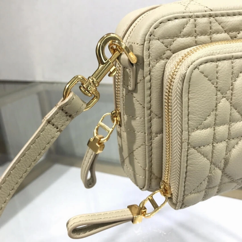 2 large c Dior Caro Double Pouch Beige Supple Cannage Calfskin - Image 6