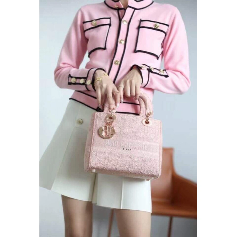 Large, re Dior Medium Lady D-Lite Bag Pink Cannage Embroidered - Image 7