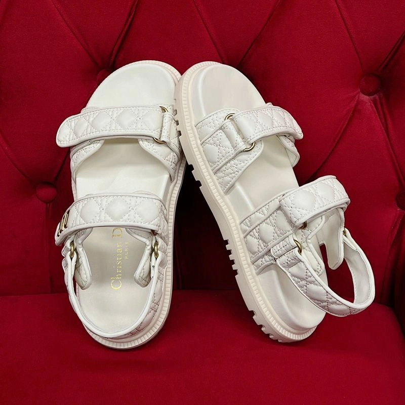 DiorAct Sandals Women Quilted Cannage Calfskin White StreetReady 1303 - Image 3