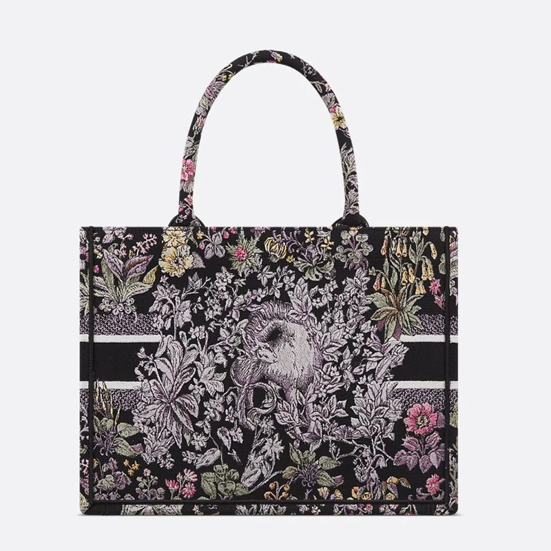 GoodFit 8255 Dior Book Tote In Millefiori Unicorn Motif Canvas Black - Image 3