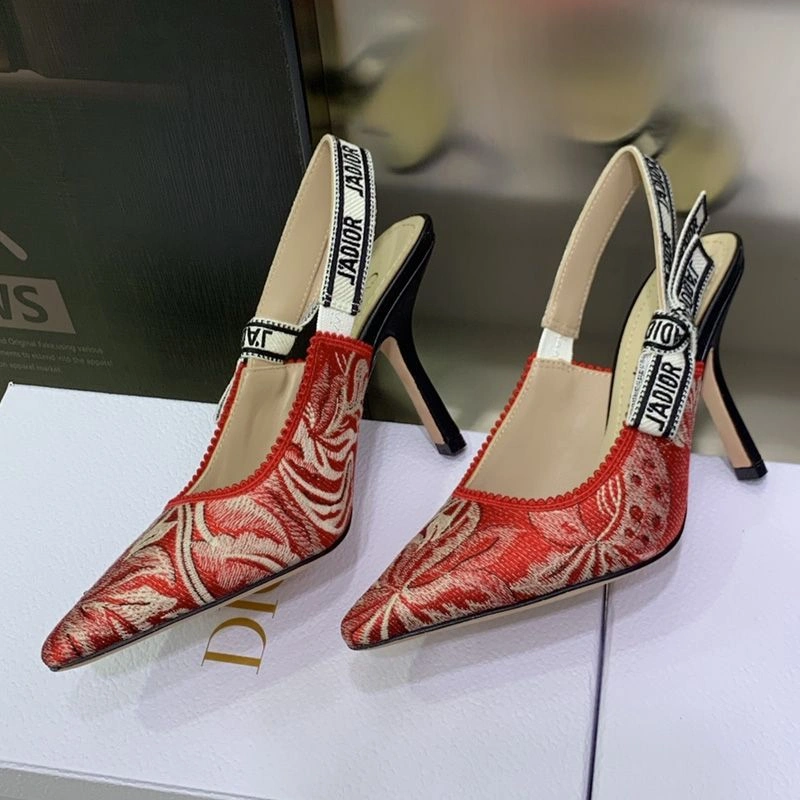 J'Adior Slingback Pumps Women Brocart Motif Canvas Red Affordable 4324 - Image 3