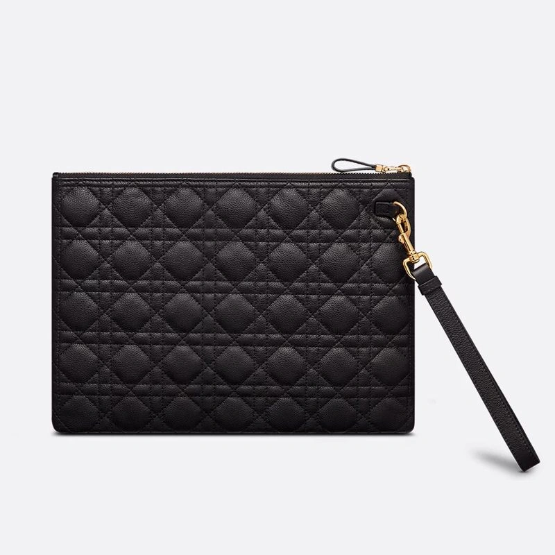 Large Dior Caro Daily Pouch In Supple Cannage Calfskin Black Comfortable 2908 - Image 3
