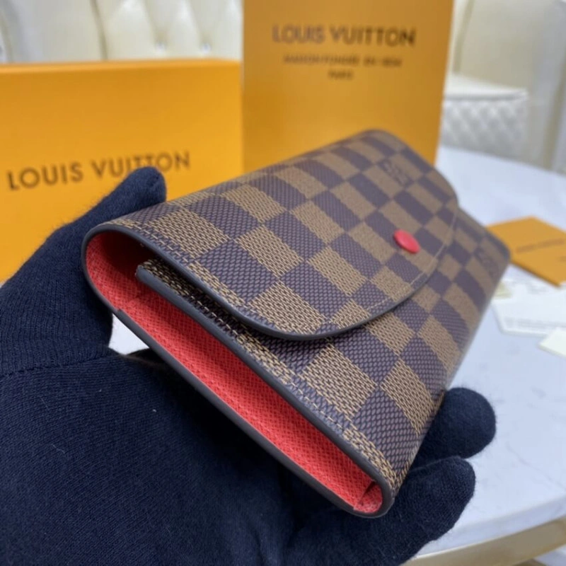 4 credit Louis Vuitton Damier Ebene Emilie Wallet Red - Image 3