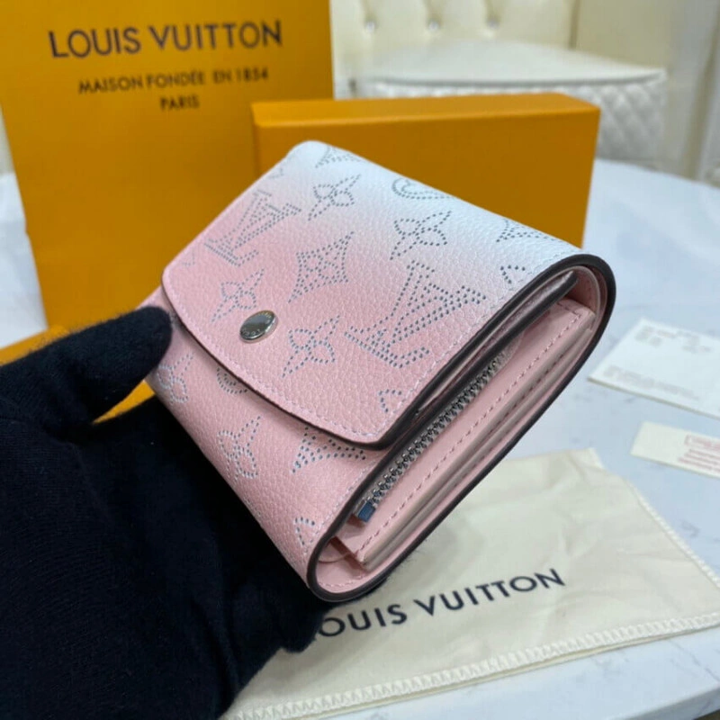 6 card sl Louis Vuitton Iris Compact Wallet in Pink Gradient Mahina Perforated Leather - Image 3