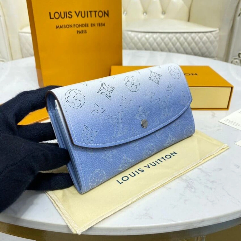 2 large c Louis Vuitton Iris Wallet in Blue Gradient Mahina Perforated Leather - Image 3