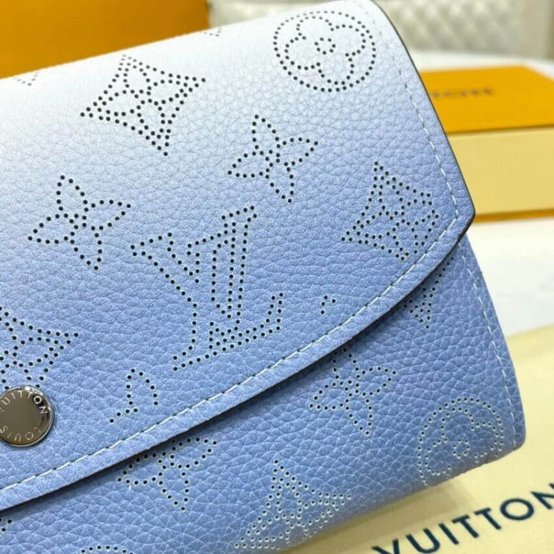 2 large c Louis Vuitton Iris Wallet in Blue Gradient Mahina Perforated Leather - Image 4