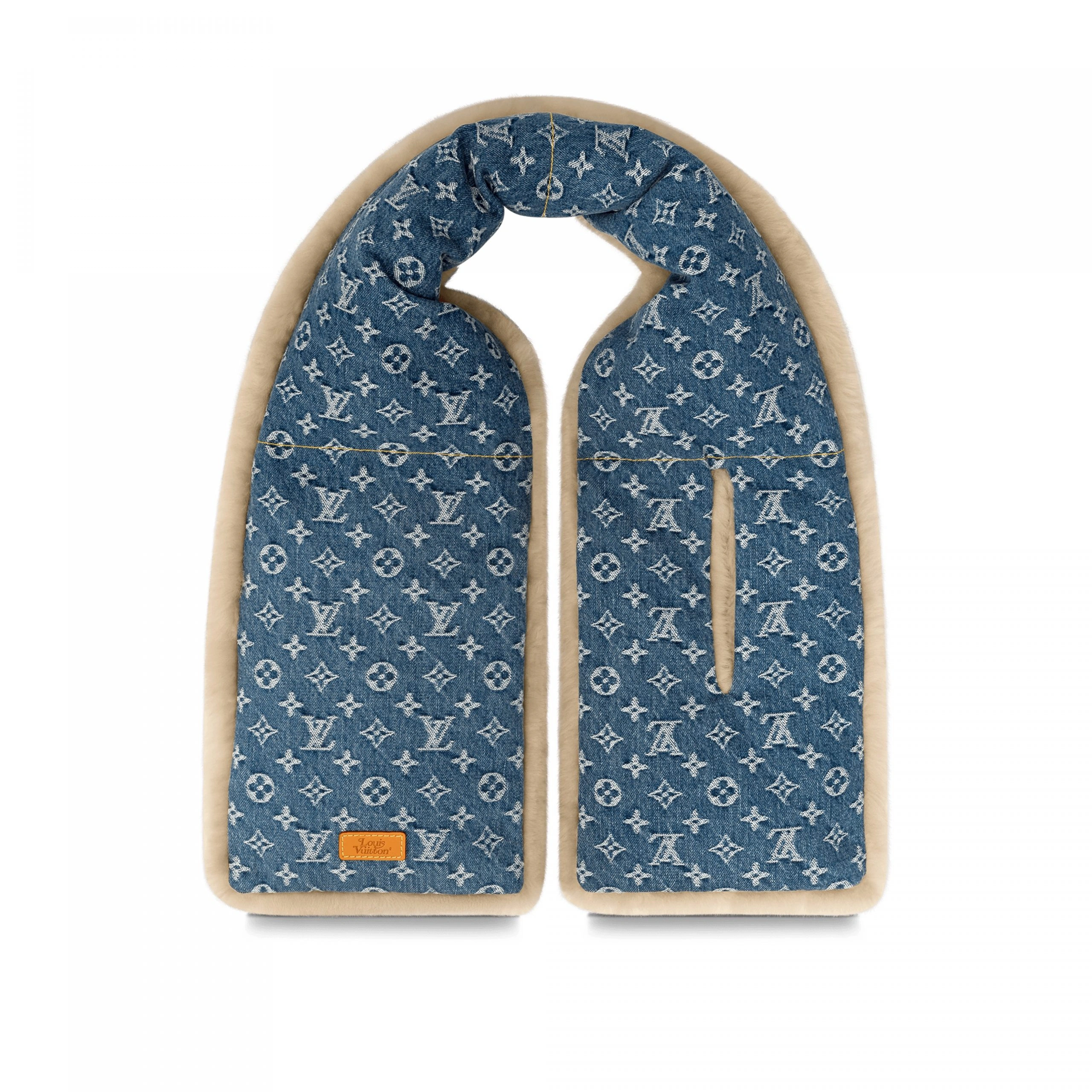 Louis Vuitton MP2703 Blue Shearling Denim Scarf - Image 3