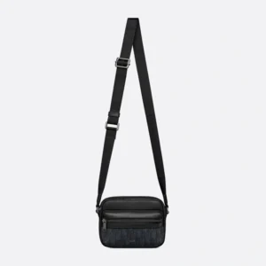 Mini Dior Rider 2.0 Zipped Messenger Bag In Grained Calfskin and Oblique Motif Canvas Black EasyMatch 9562