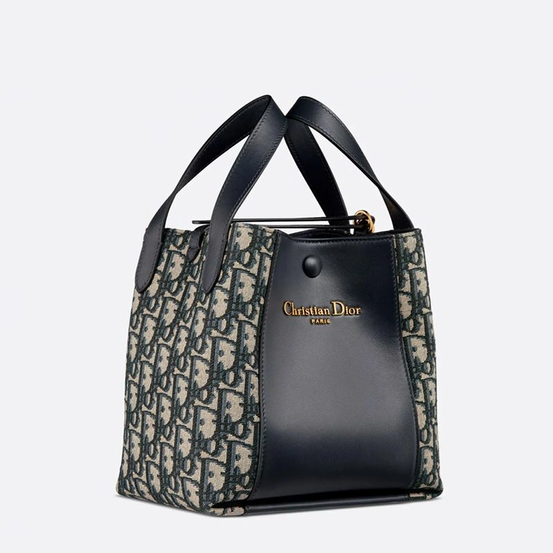 Small Dior Signature Bucket Bag In Oblique Motif Canvas and Smooth Calfskin Blue ModernLook 3812 - Image 3