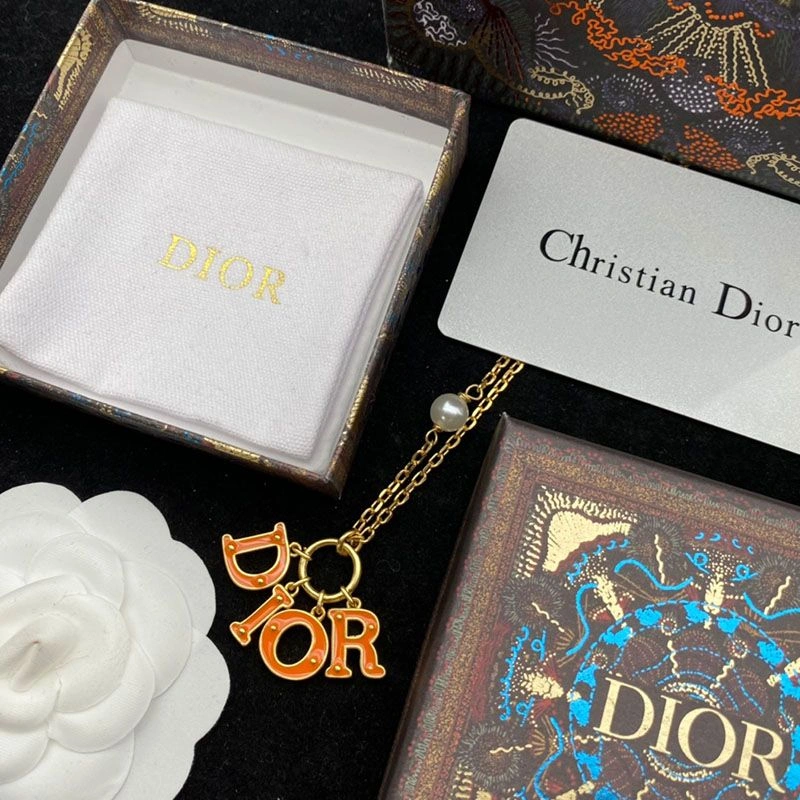 SmartChoice 3214 Diorevolution Necklace Metal, Orange Transparent Resin And White Resin Pearl Gold - Image 3