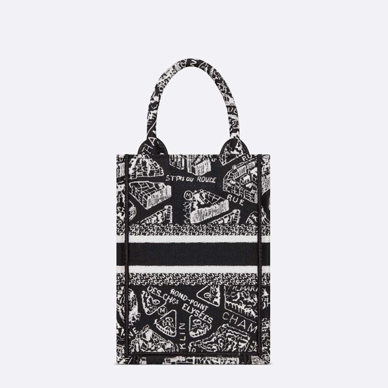 TopPick 4084 Mini Vertical Dior Book Tote with Strap In Plan de Paris Motif Canvas Black - Image 3