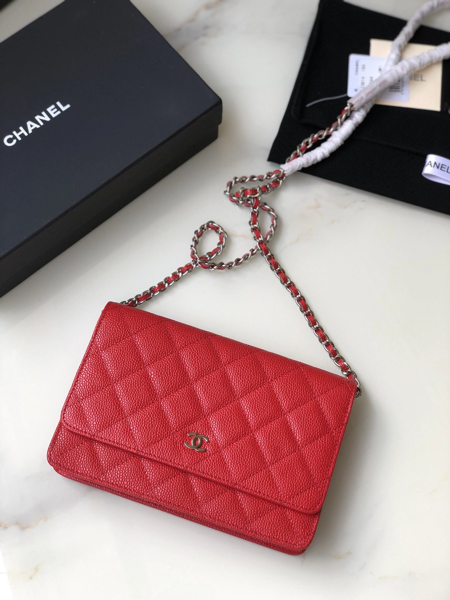CHANEL CHAIN WALLET CAVIAR WITH SILVER HARDWARE BestValue 707