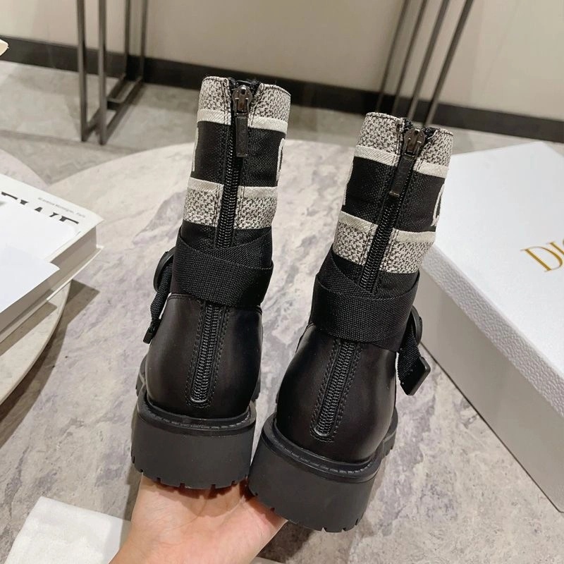 Christian Dior D-Major Ankle Boots Women Technical Fabric and Calfskin Black White - Image 3