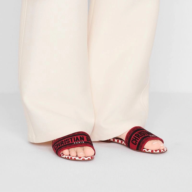 Christian Dior Dway Slides Women Dots Motif Canvas Red - Image 4