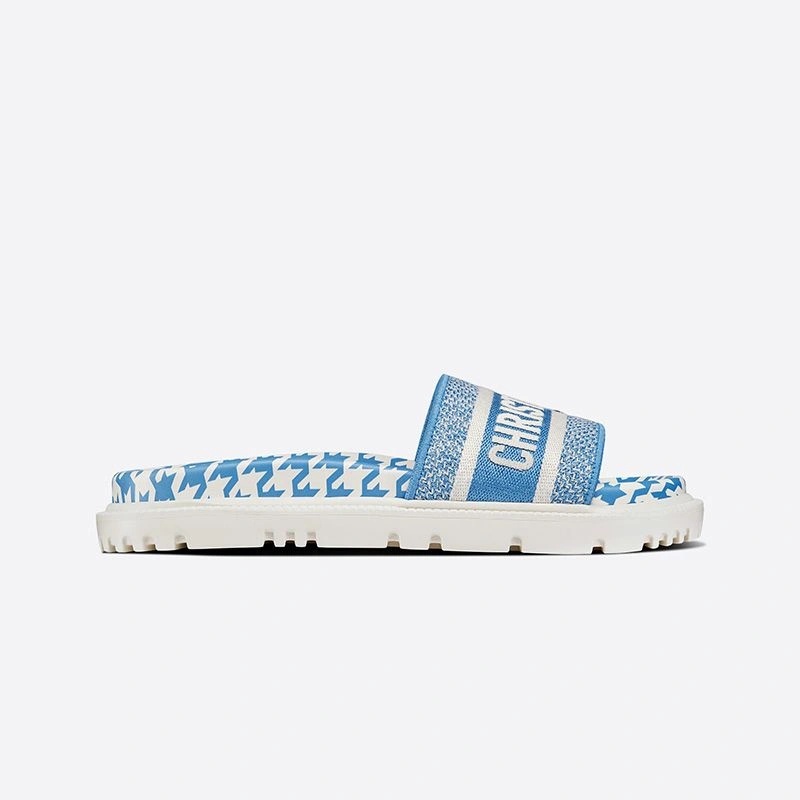 Christian Dior Dway Slides Women Micro Houndstooth Motif Cotton Blue - Image 3