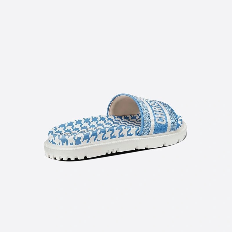 Christian Dior Dway Slides Women Micro Houndstooth Motif Cotton Blue - Image 4
