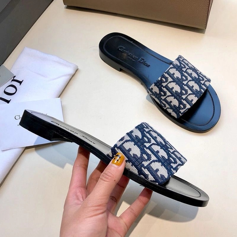 Christian Dior Dway Slides Women Oblique Motif Canvas Blue - Image 3