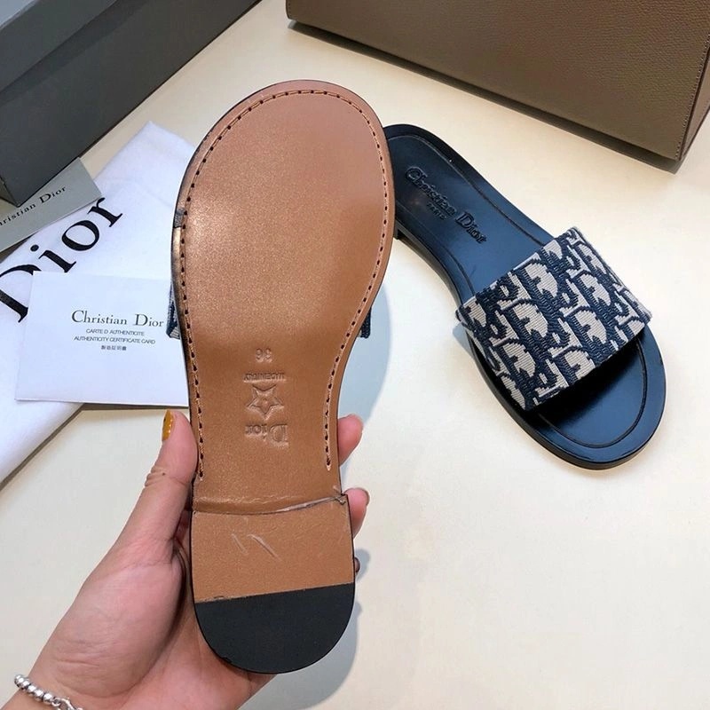 Christian Dior Dway Slides Women Oblique Motif Canvas Blue - Image 4