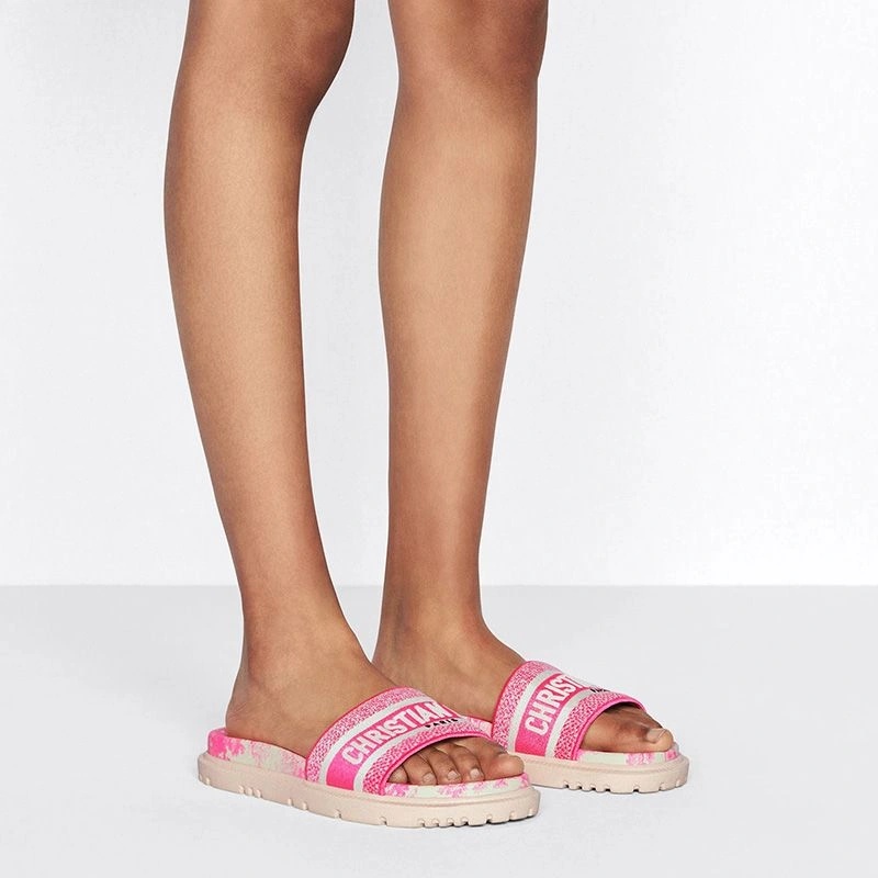 Christian Dior Dway Slides Women Toile De Jouy Motif Cotton Pink - Image 4
