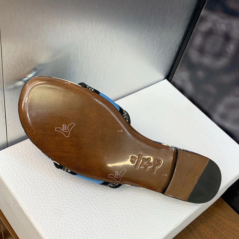 Christian Dior Dway Slides Women Toile de Jouy Mexico Motif Canvas White Blue - Image 3