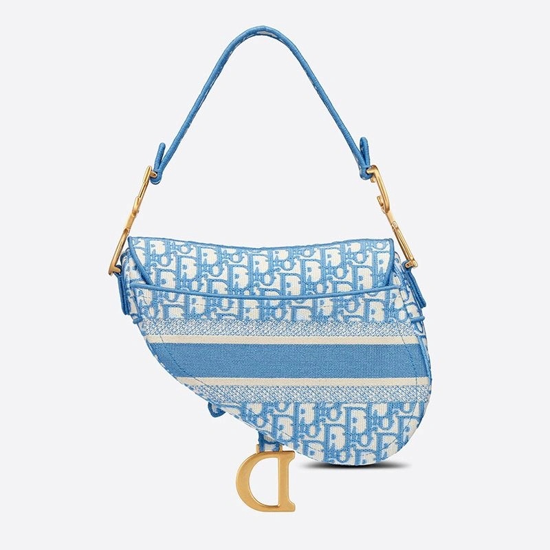 Christian Dior Saddle Bag Oblique Motif Canvas Light Blue - Image 3