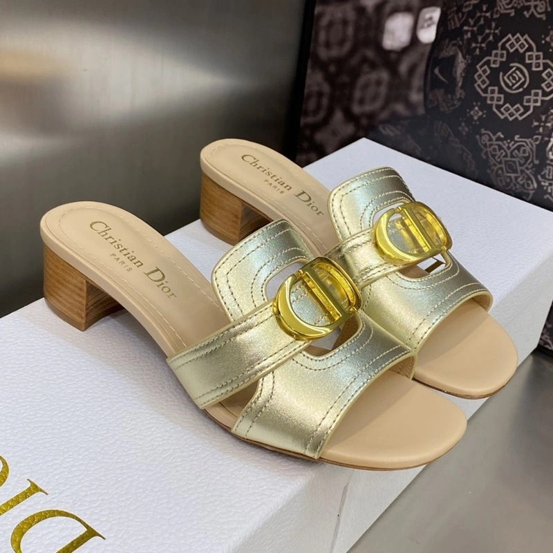 Dior 30 Montaigne Slides Women Calfskin Gold - Image 4