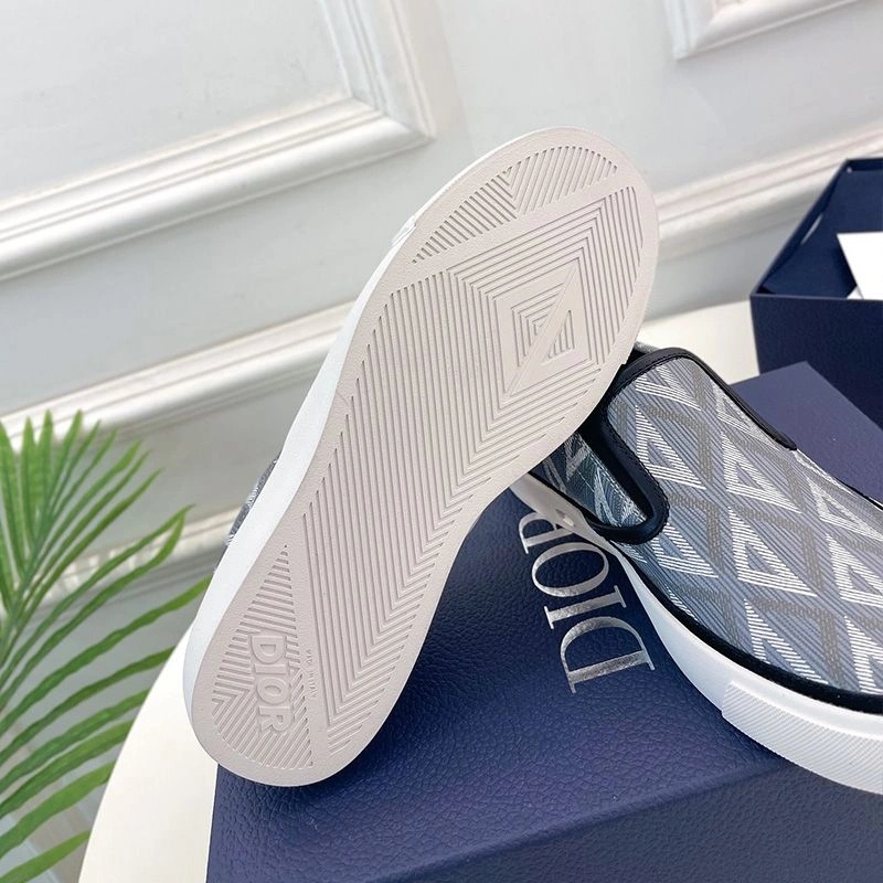 Dior B101 Slip-on Sneakers Unisex CD Diamond Motif Canvas and Smooth Calfskin Grey Navy Blue - Image 4