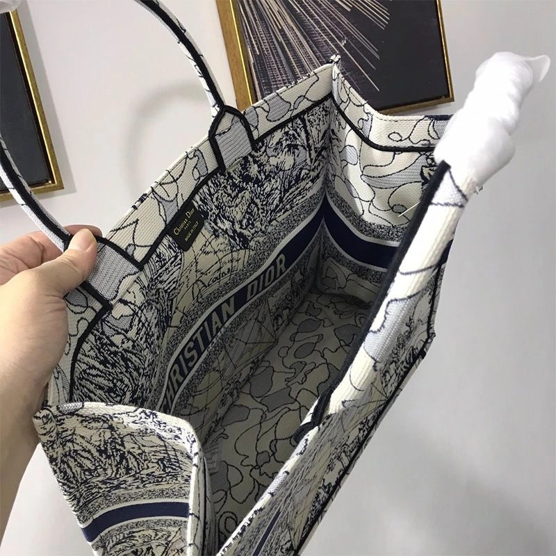 Dior Book Tote Around the World Motif Canvas Blue - Image 4