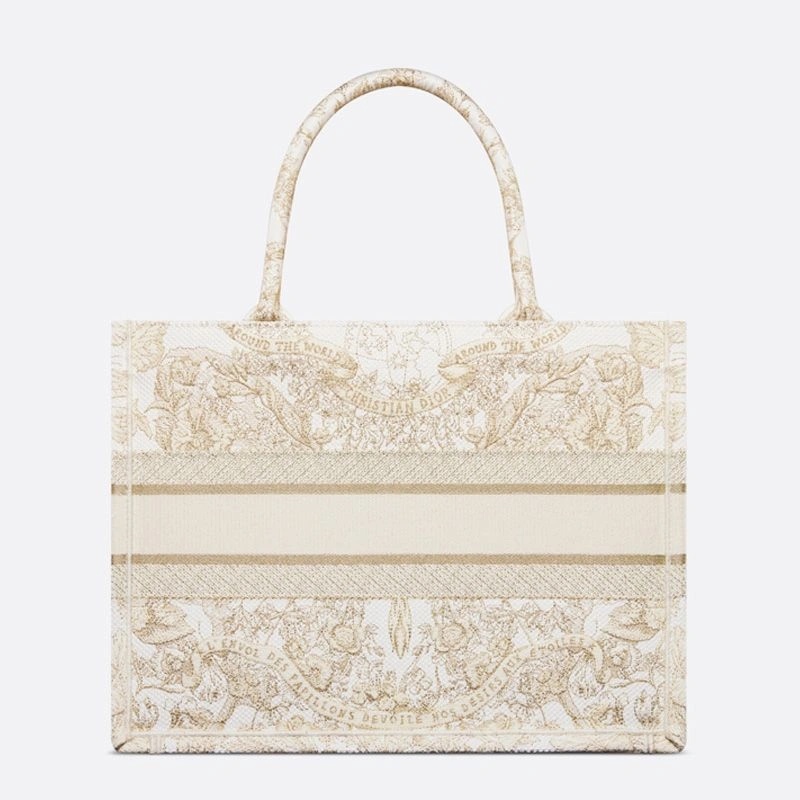 Dior Book Tote Butterfly Around The World Motif Canvas White Gold - Image 3