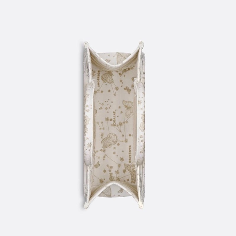 Dior Book Tote Butterfly Zodiac Motif Canvas White Gold - Image 4
