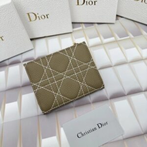 Dior Caro Dahlia Card Holder Cannage Calfskin Brown