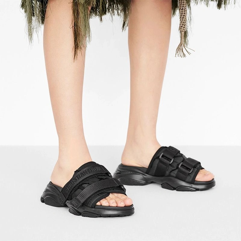 Dior D-Wander Slides Women Camouflage Technical Fabric Black - Image 4