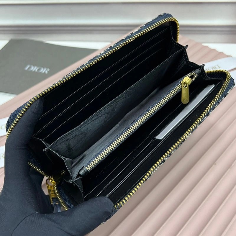 Dior Gold Zipped Zip Wallet Oblique Motif Canvas Blue - Image 3