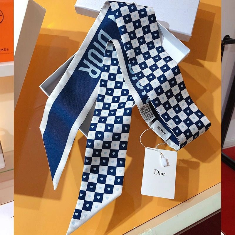 Dior Mitzah Twill Dioramour D-Chess Heart Motif Silk Blue - Image 3