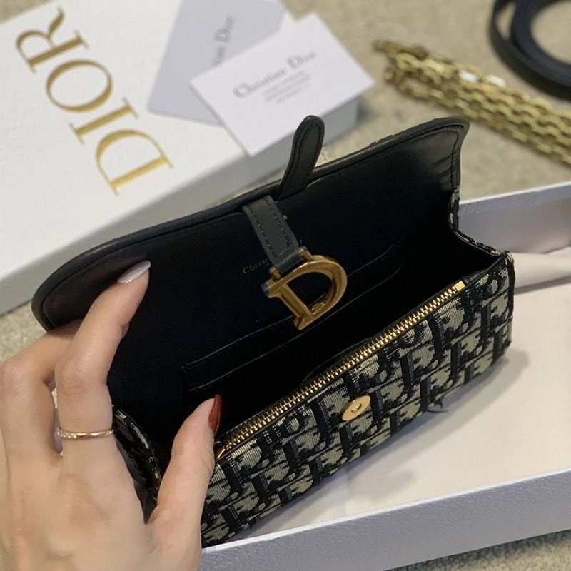 Dior Saddle Belt Pouch with Chain Oblique Motif Canvas Blue - Image 6