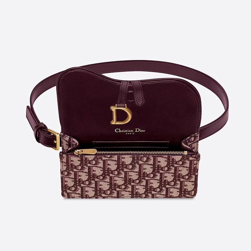 Dior Saddle Belt Pouch Oblique Motif Canvas Burgundy - Image 3