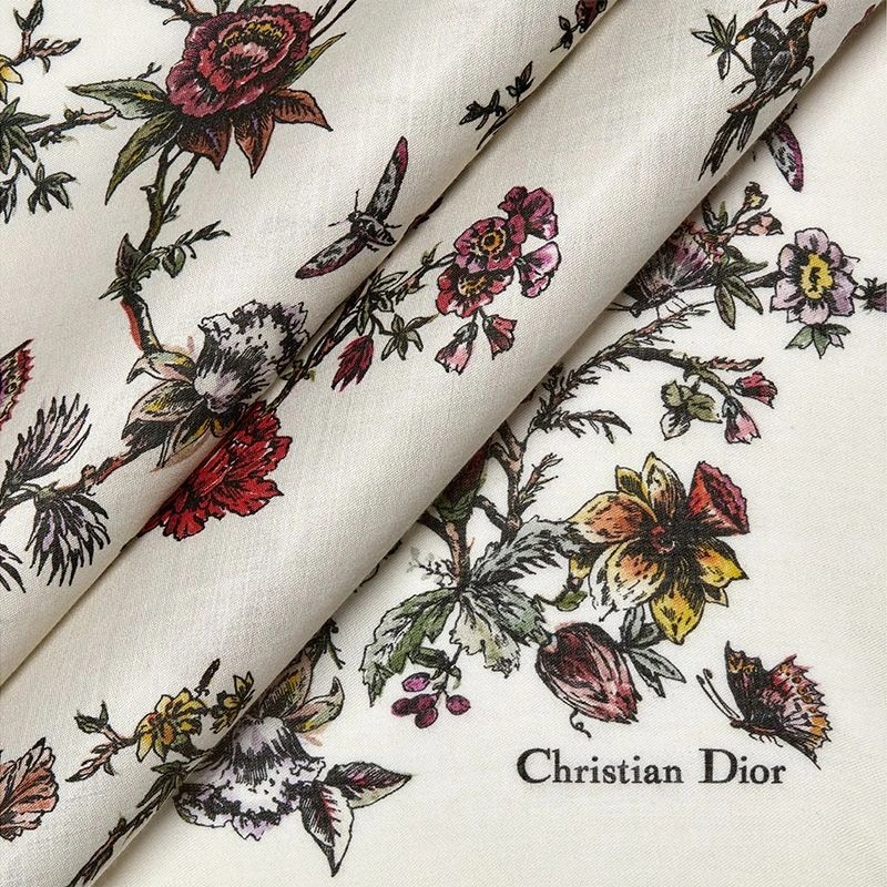 Dior Shawl Jardin Botanique Motif Silk, Wool and Cashmere White - Image 3