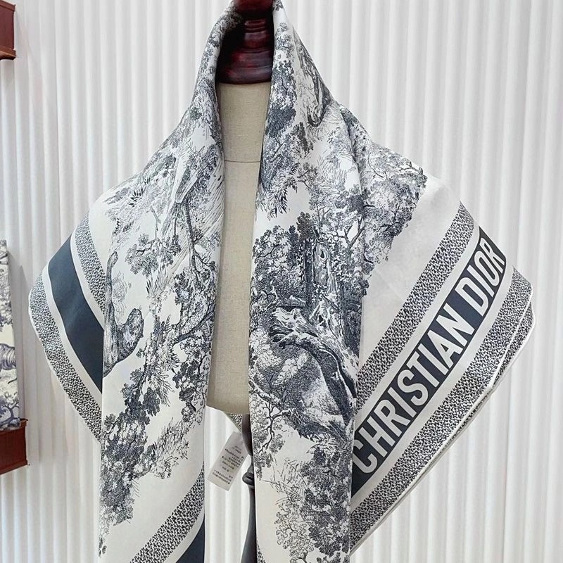 Dior Square Scarf Toile de Jouy Sauvage Motif Silk Grey - Image 3