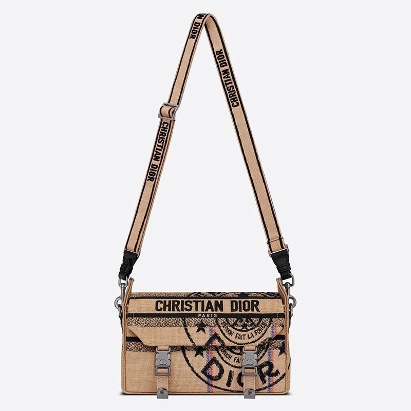 Small Diorcamp Messenger Jute Motif Canvas Beige - Image 5