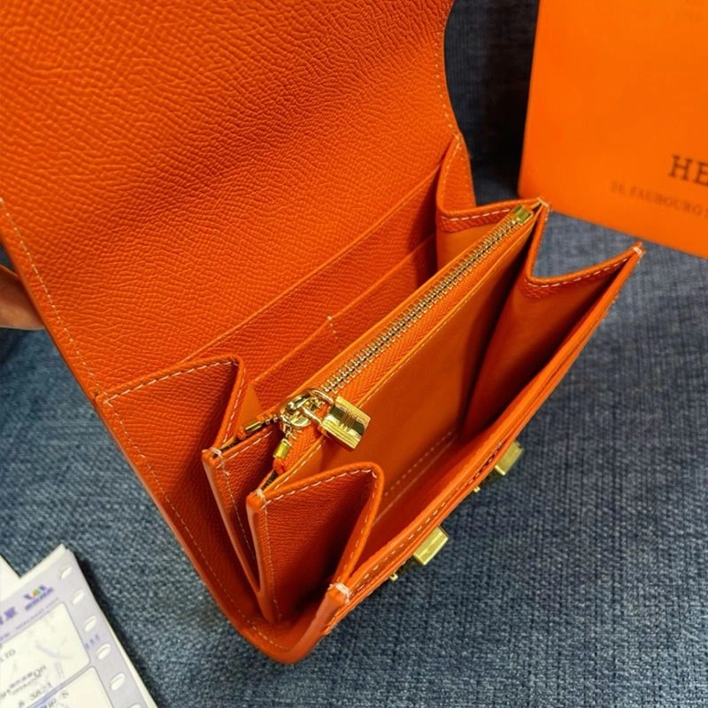 Hermes Constance Compact Wallet Epsom Leather Gold Hardware In Orange - Image 4