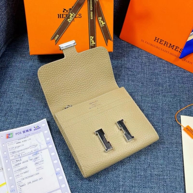 Hermes Constance Compact Wallet Togo Leather Palladium Hardware In Grey - Image 3