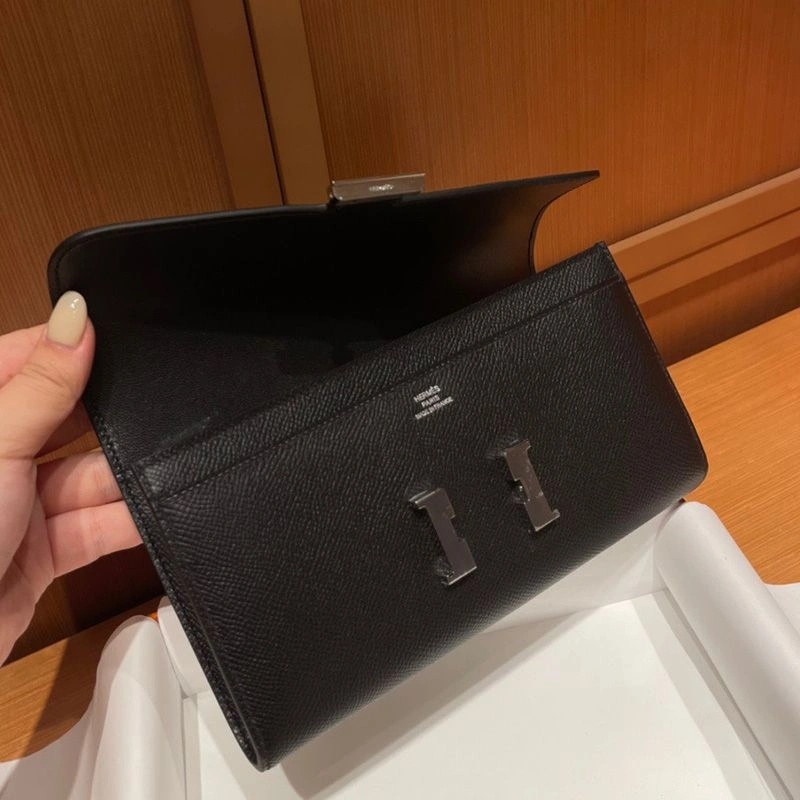 Hermes Constance Long Wallet Epsom Leather Palladium Hardware In Black - Image 3