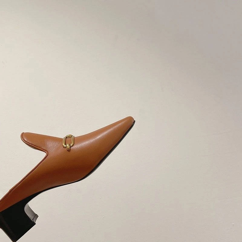 Hermes Diane Heeled Mules Women Calfskin with Roulis Buckle In Brown - Image 4