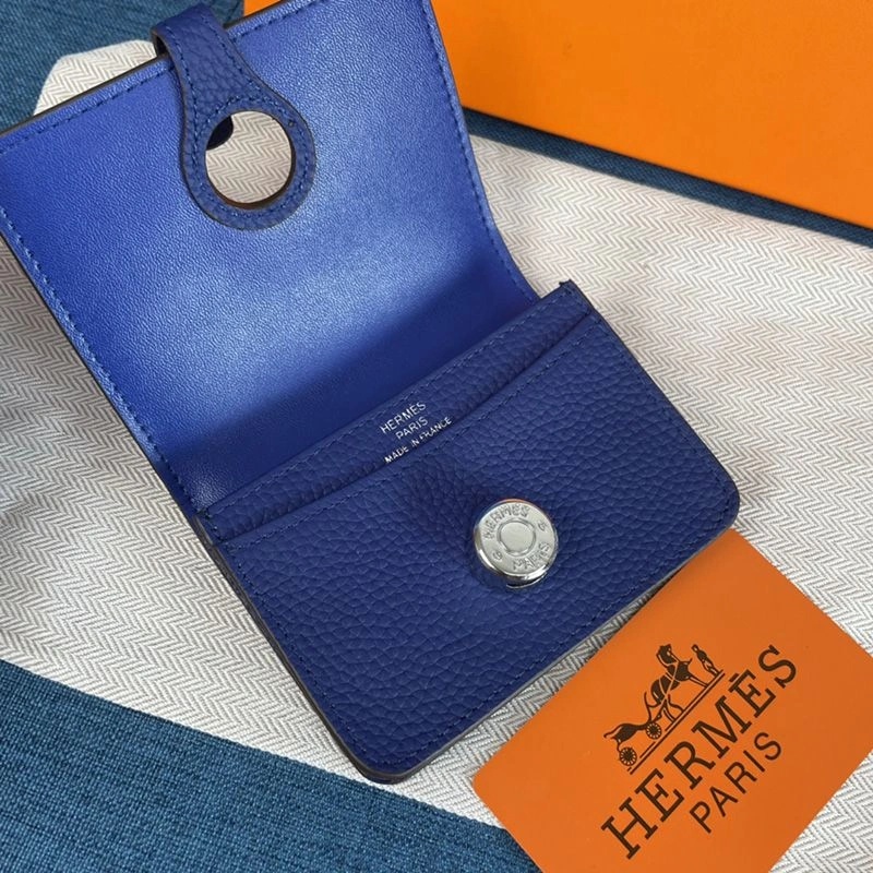 Hermes Dogon Card Holder Togo Leather Palladium Hardware In Blue - Image 3