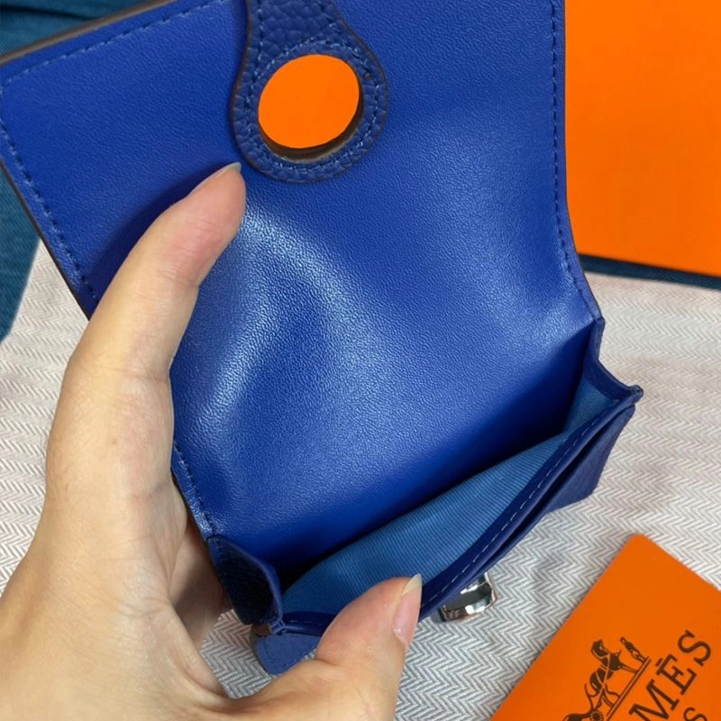 Hermes Dogon Card Holder Togo Leather Palladium Hardware In Blue - Image 4