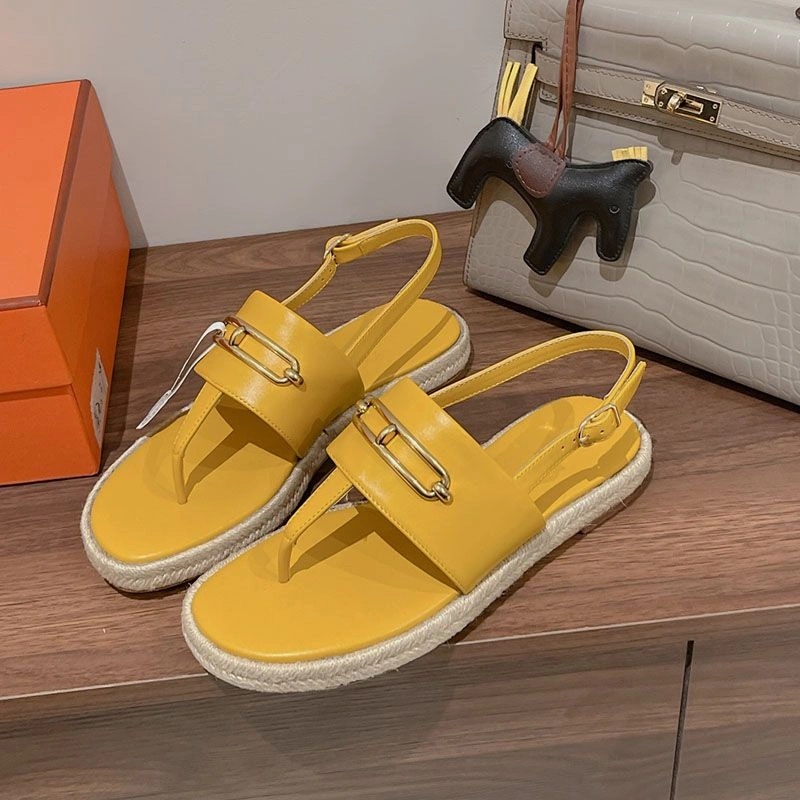 Hermes Eloise Espadrille Sandals Women Calfskin with Roulis Buckle In Yellow - Image 3