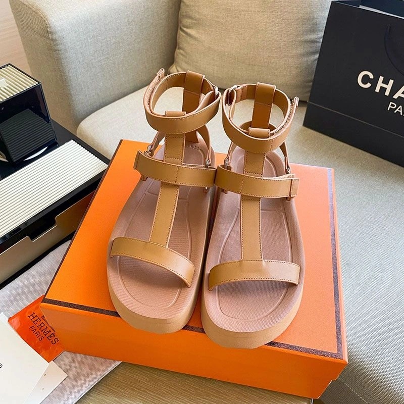 Hermes Enid Platform Sandals Women Calfskin with H Diamant Buckle In Brown - Image 3