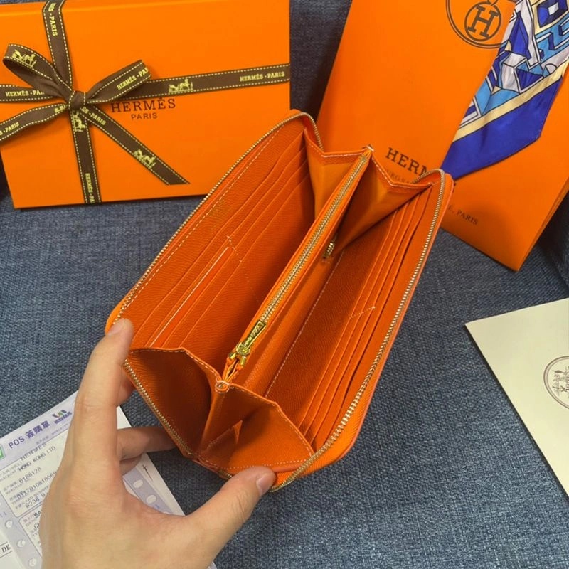 Hermes Evelyne Wallet Epsom Leather Gold Hardware In Orange - Image 3