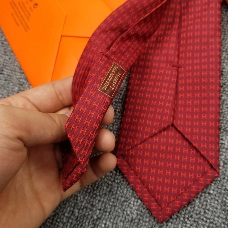 Hermes Faconnee H Bicolore Tie In Red - Image 5