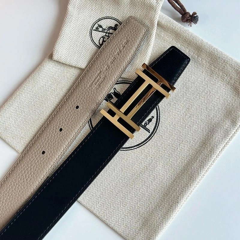 Hermes H Au Carre 32 Reversible Belt Leather In Black Grey - Image 4